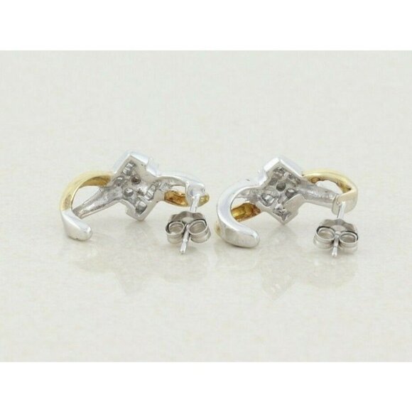 10k Yellow Gold Diamond Earrings J Hoop Earrings .25 tcw hoops - Picture 7 of 9